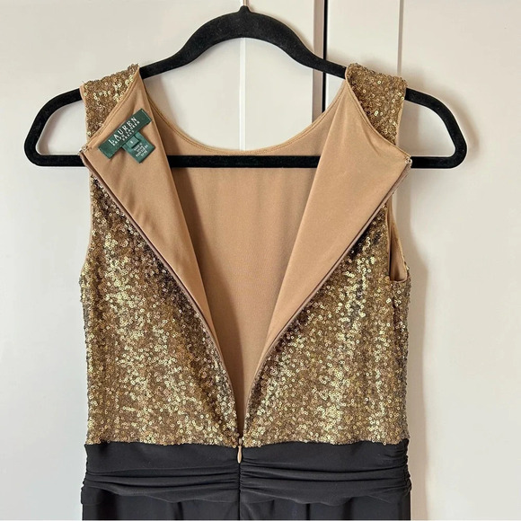 Lauren Ralph Lauren Women’s Size 6 Dress Brass Tone Sequin Faux Wrap Skirt Party - Picture 6 of 9
